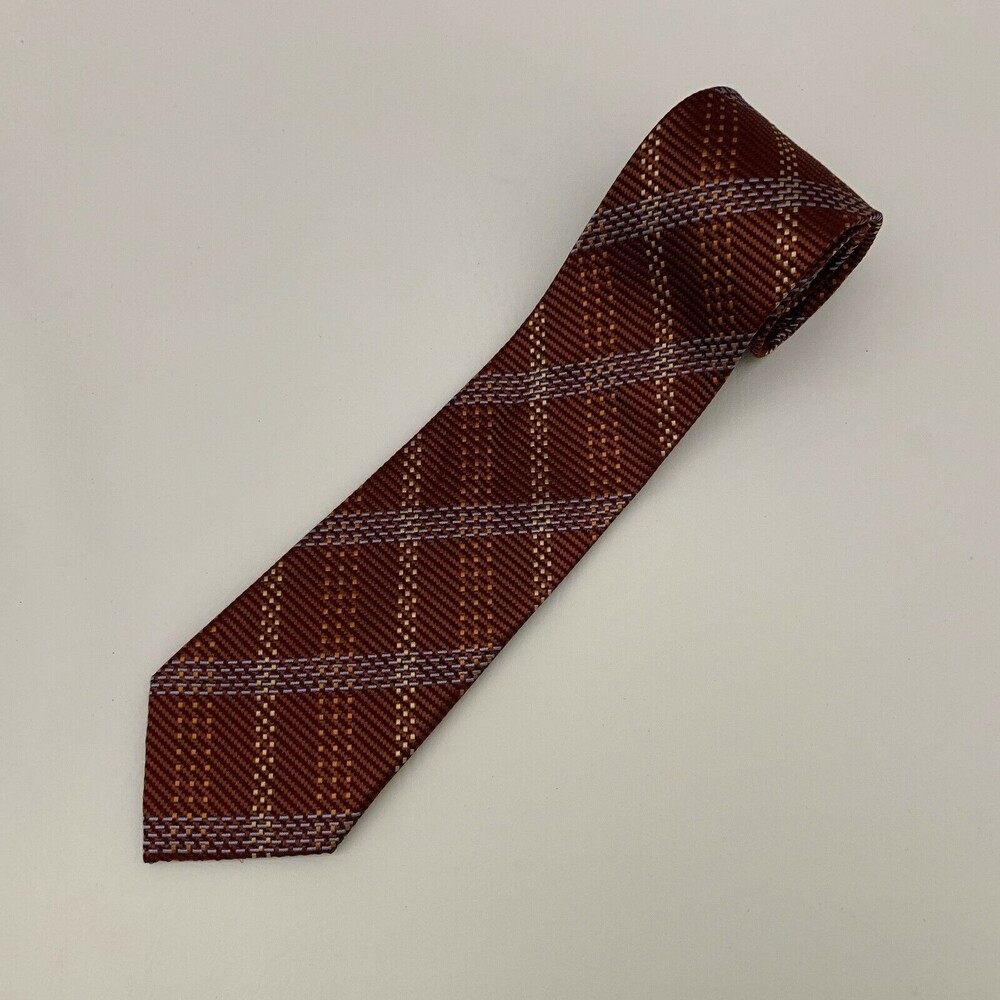 Oscar de la Renta Men's Tie Necktie Brown Multi-color 100% Silk Hand Made